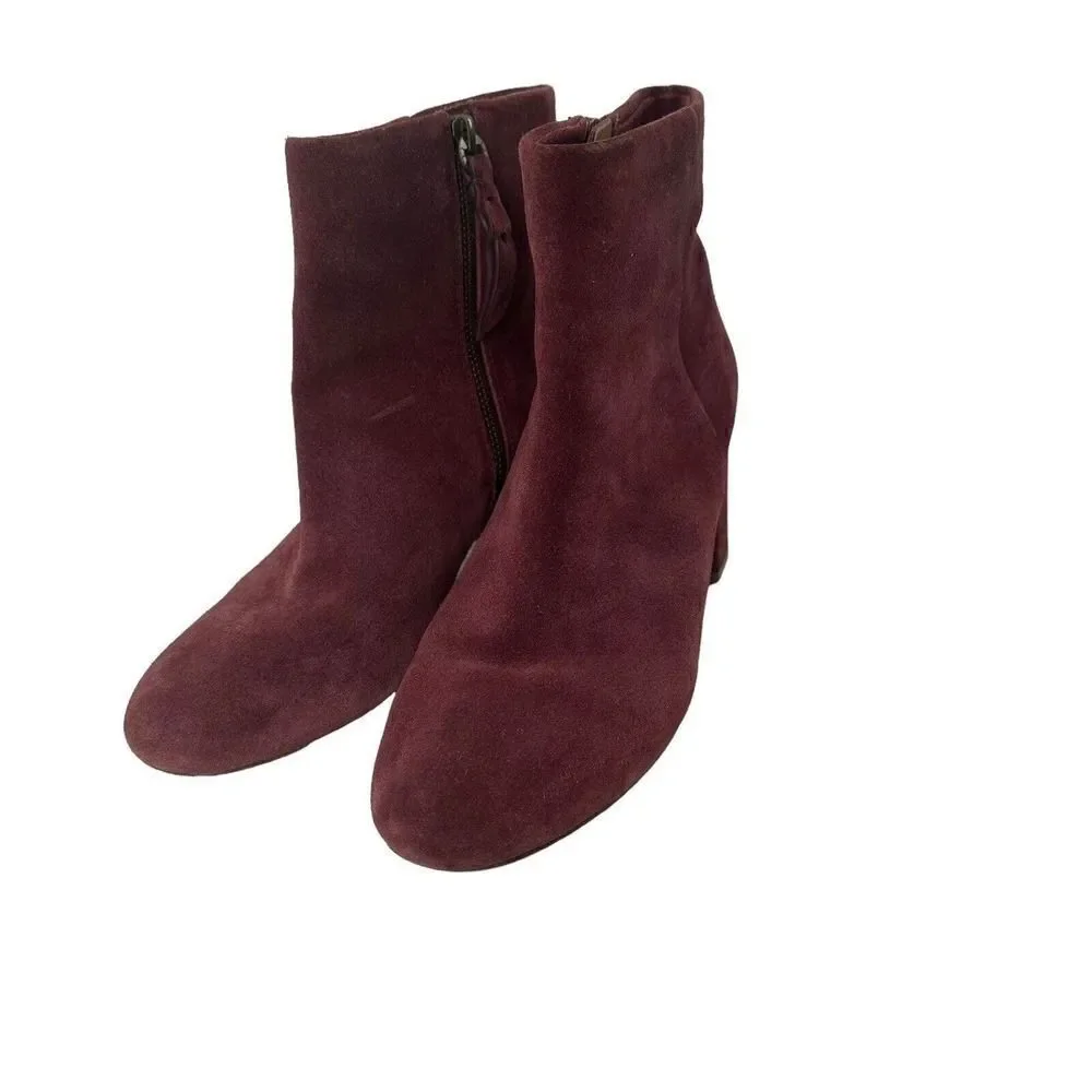 Splendid Ankle Boots Red Suede Leather Size 8.5 Side Zip Almond Toe Medium Heel